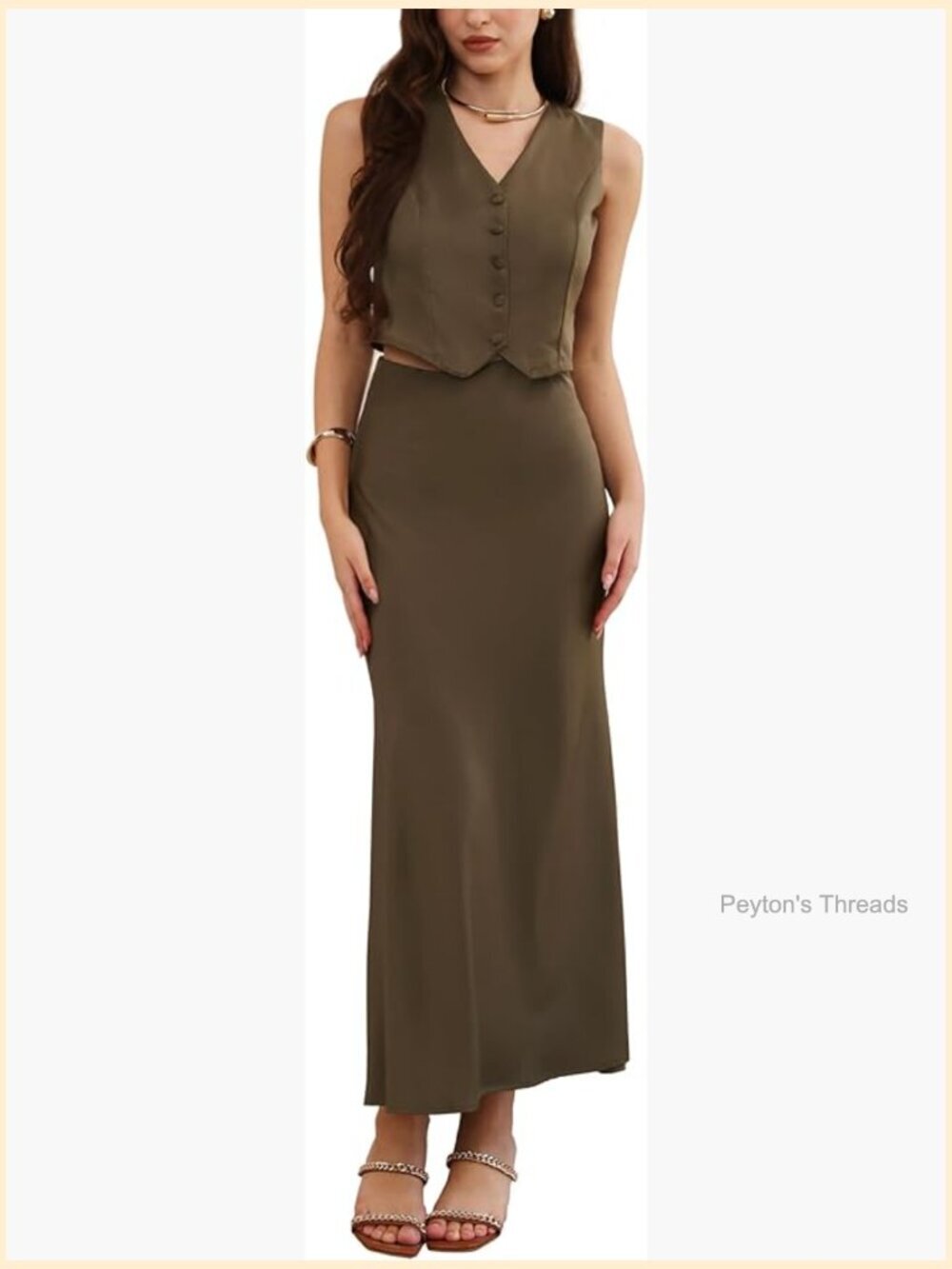 Satin Two Piece Skirt Set V Neck Vest Top Maxi Skirt Dressy Casual Summer